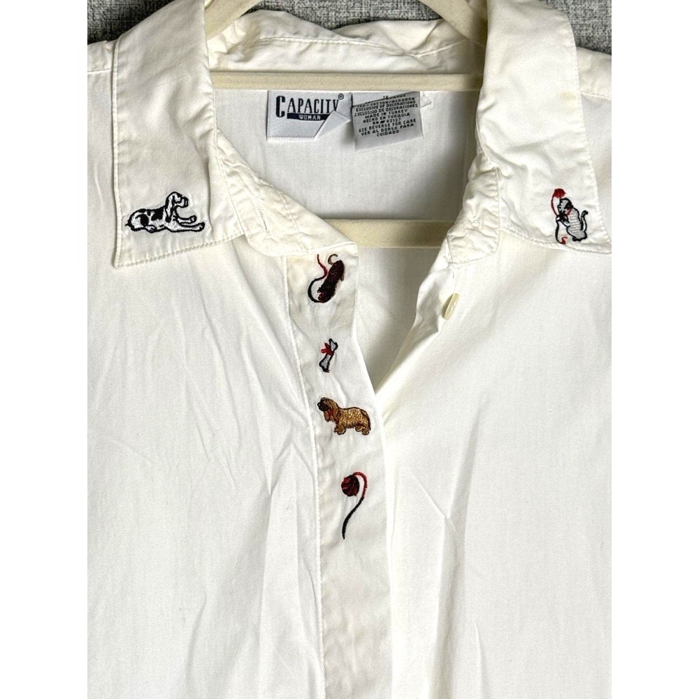 Vtg 80s/90s Capacity Woman‎ Button Down Kitty Cat Dog Embroidery Shirt XXL